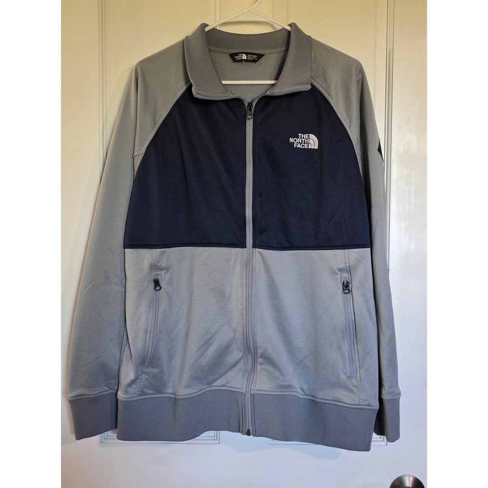 The North Face Mens XL Full Zip Track Jacket Gray Navy Blue Fleece Athletic